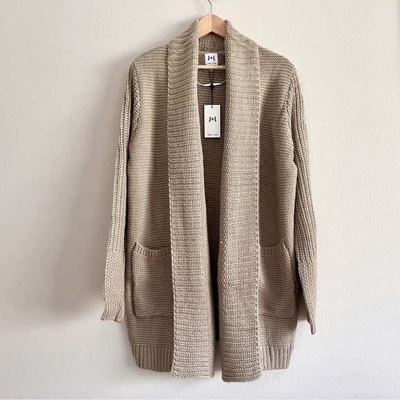 NWT John & Jenn Midi Knit Open Front Cardigan in Taupe / Mink color, size L - Picture 1 of 8